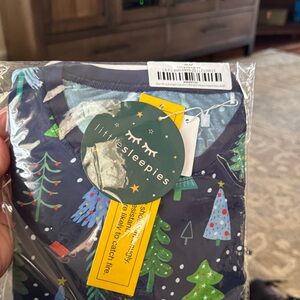 Little Sleepies Kids Pajama Set - Navy with Green and Red Trees Merry and Bright